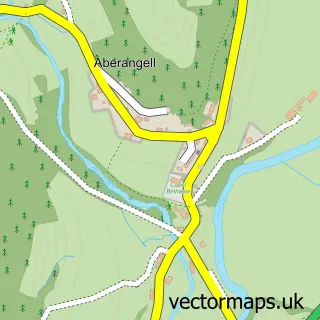Street map sample of Aberangell, Gwynedd
