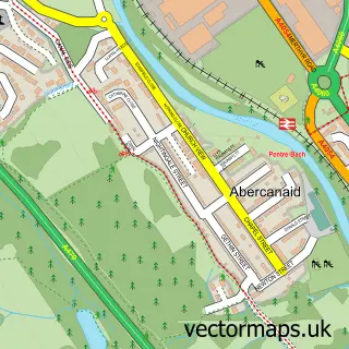 Street map sample of Abercanaid, Mid Glamorgan