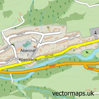 Street map sample of Abercraf, Powys