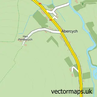 Street map sample of Abercych, Dyfed