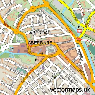 Street map sample of Aberdare, Mid Glamorgan