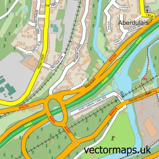Street map sample of Aberdulais, West Glamorgan