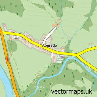 Street map sample of Aberedw, Powys