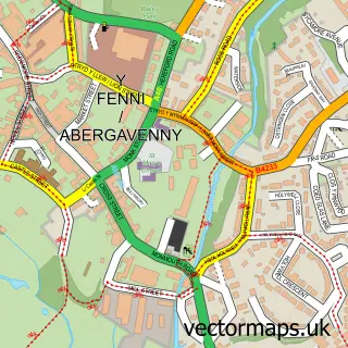 Street map sample of Abergavenny, Gwent