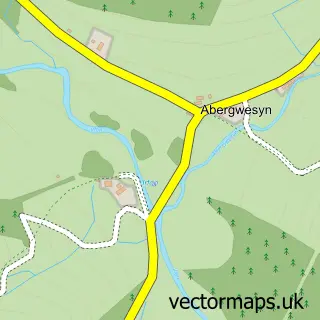 Street map sample of Abergwesyn, Powys