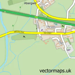 Street map sample of Abergwili, Dyfed