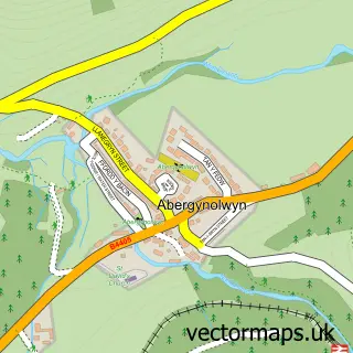 Street map sample of Abergynolwyn, Gwynedd