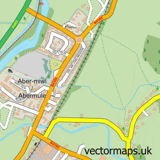 Street map sample of Abermule, Powys
