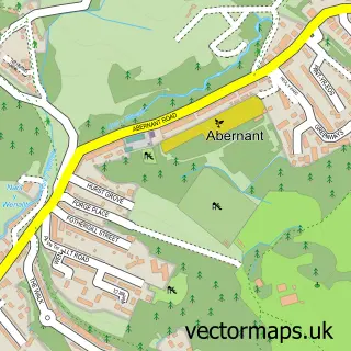 Street map sample of Abernant, Mid Glamorgan