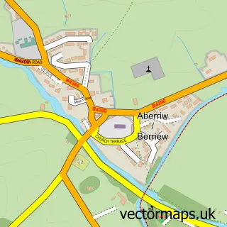 Street map sample of Aberriw, Powys