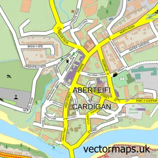 Street map sample of Aberteifi / Cardigan, Dyfed