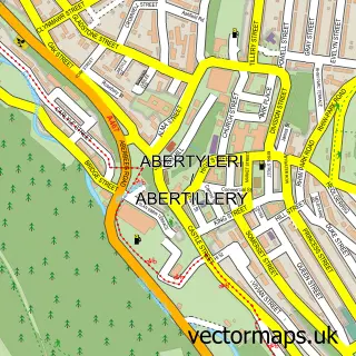 Street map sample of Abertillery, Gwent