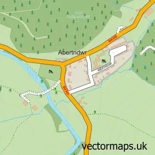 Street map sample of Abertridwr, Powys