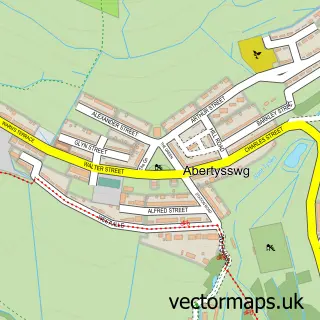Street map sample of Abertysswg, Gwent