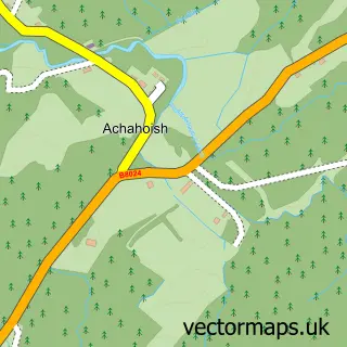 Street map sample of Achahoish, Argyll and Bute