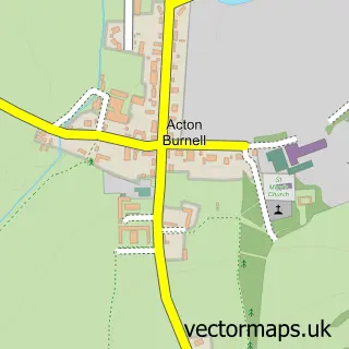 Street map sample of Acton Burnell, Shropshire