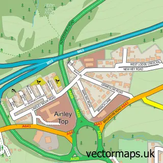Street map sample of Ainley Top, West Yorkshire