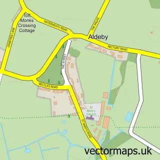 Street map sample of Aldeby, Norfolk