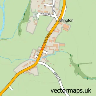 Street map sample of Alfington, Devon
