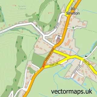 Street map sample of All Stretton, Shropshire