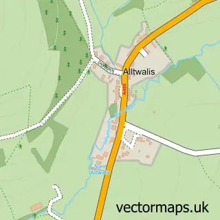 Street map sample of Alltwalis, Dyfed