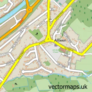 Street map sample of Alltwen, West Glamorgan
