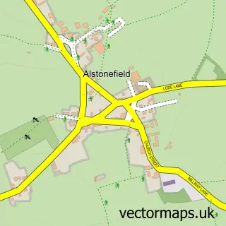 Street map sample of Alstonefield, Staffordshire