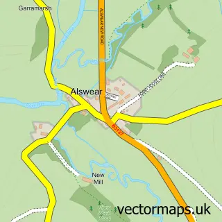 Street map sample of Alswear, Devon
