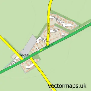 Street map sample of Alves, Moray