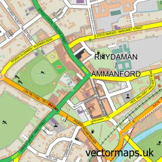 Street map sample of Ammanford, Dyfed