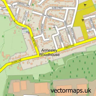 Street map sample of Annesley Woodhouse, Nottinghamshire