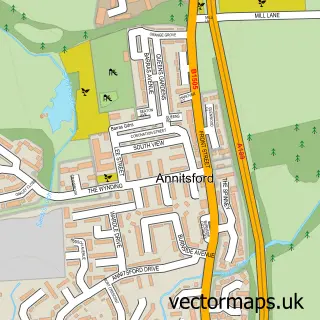 Street map sample of Annitsford, Tyne & Wear