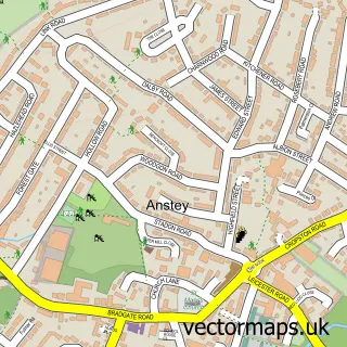 Street map sample of Anstey, Leicestershire