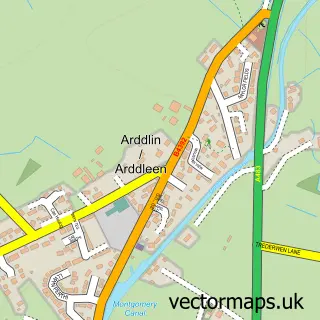 Street map sample of Arddleen, Powys