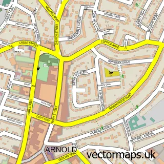 Street map sample of Arnold, Nottinghamshire