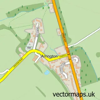 Street map sample of Arrington, Cambridgeshire