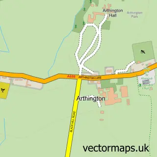Street map sample of Arthington, West Yorkshire