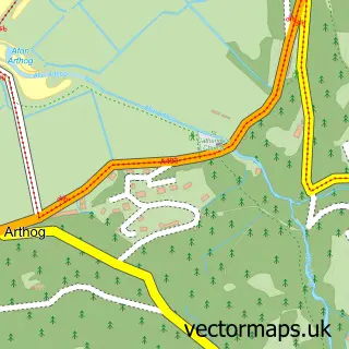 Street map sample of Arthog, Gwynedd