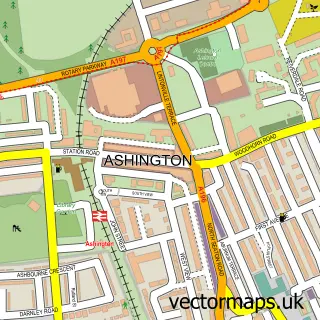 Street map sample of Ashington, Northumberland