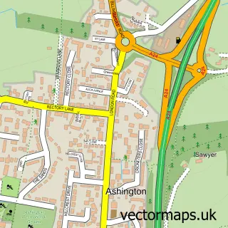 Street map sample of Ashington, West Sussex