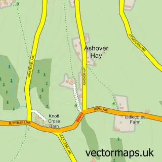 Street map sample of Ashover Hay, Derbyshire
