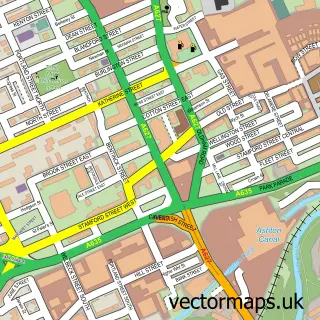 Street map sample of Ashton-under-Lyne, Greater Manchester