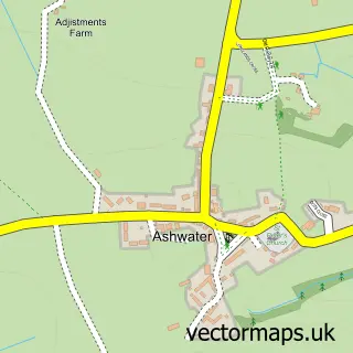 Street map sample of Ashwater, Devon