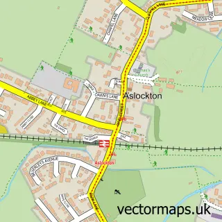 Street map sample of Aslockton, Nottinghamshire