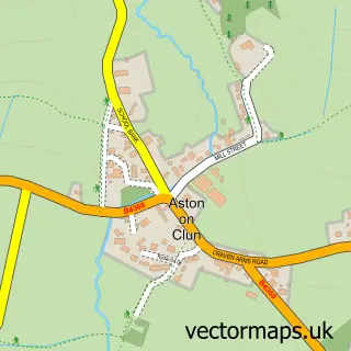 Street map sample of Aston on Clun, Shropshire