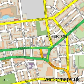 Street map sample of Atherton, Greater Manchester