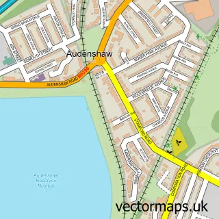 Street map sample of Audenshaw, Greater Manchester