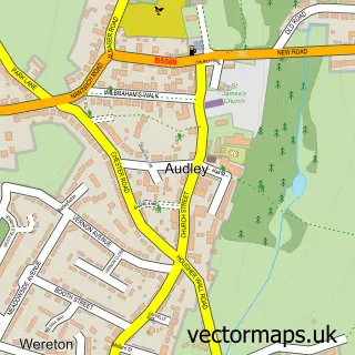 Street map sample of Audley, Staffordshire