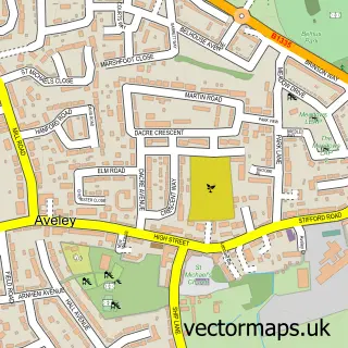 Street map sample of Aveley, Essex