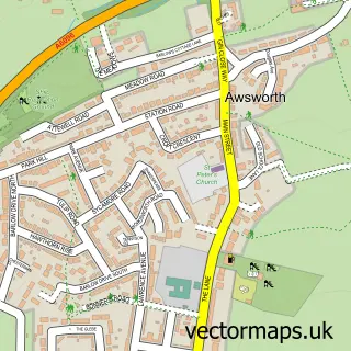 Street map sample of Awsworth, Nottinghamshire
